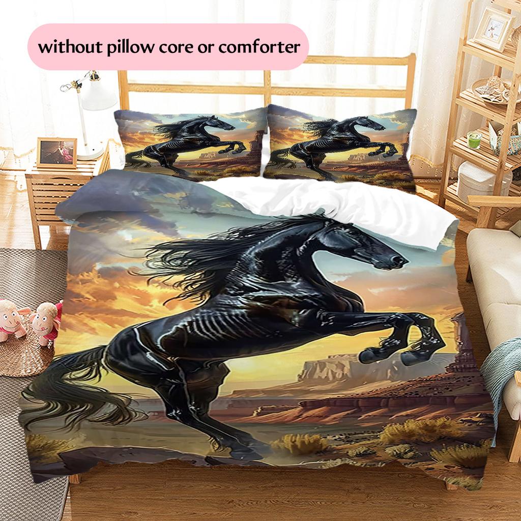 1 Stück Pferdebettwäsche Steppdecke Set Bettbezug Kissenbezug Heimdekoration Geburtstagsgeschenk (1 * Bettbezug + 15 * Kissenbezug, ohne Füllung)