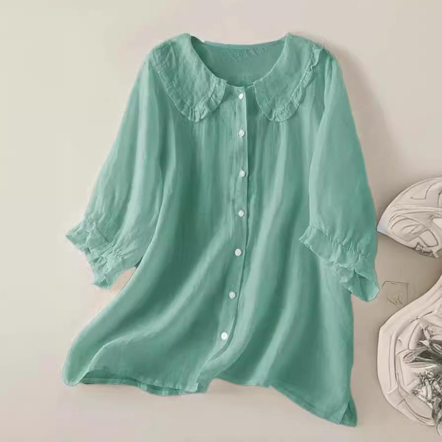 

Hot Selling Women s Loose Mid-Sleeve Peter Pan Collar Shirt XL светло-зеленый