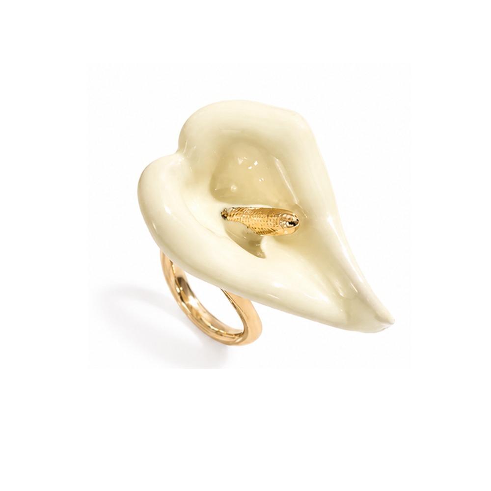 Open Flower Ring Dripping Oil Enamel Finger Jewelry Fashion Accessory Calla Flower Ring Women
