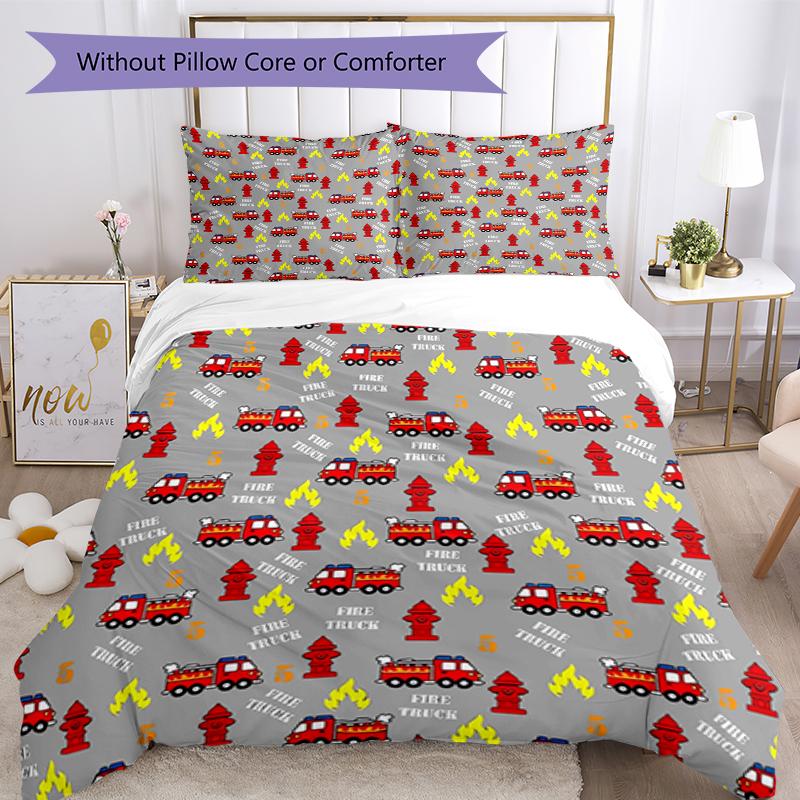 3pcs fire truck Bedding Set Duvet Cover Closure Includes 1 Duvet Cover & 2 Pillowcases, Soft and Comfortable for All Seasons.