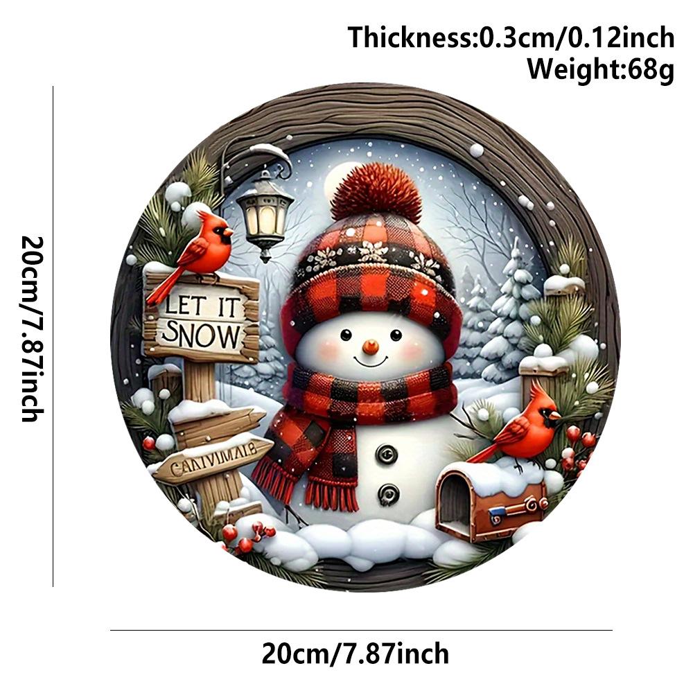 7.9" Christmas Wreath Centerpiece Decoration Wooden Round Holiday Wall Door Hanging Ornament Snowman Christmas Home Decor