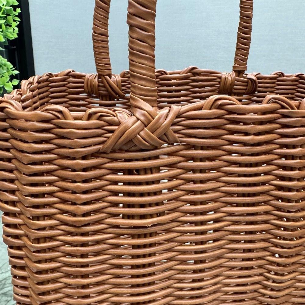 New Imitation Rattan Storage Basket Square Plastic Hanging Baskets Hand-woven with Handle Woven Handbag Flower
