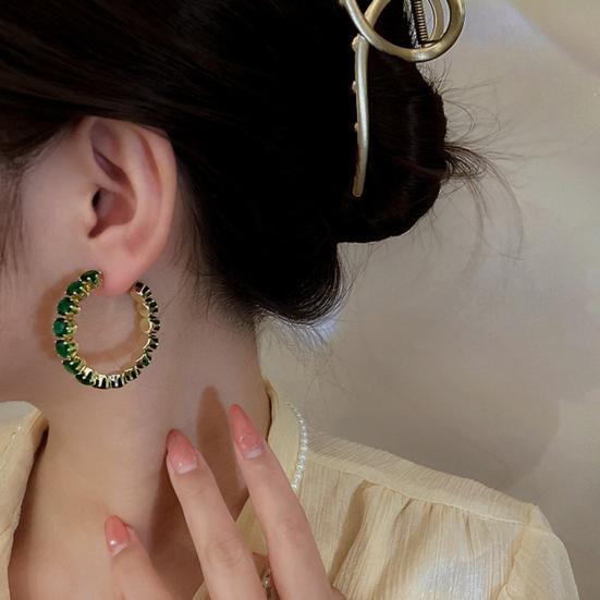 1 Paar Damen Creolen Glänzender Strass Rund Luxus Damen Ohrringe zum Geschenk