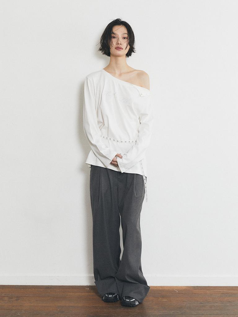 HALF DEVIL US Long Sleeve Shoulder Cut-Out T-Shirt_Ivory