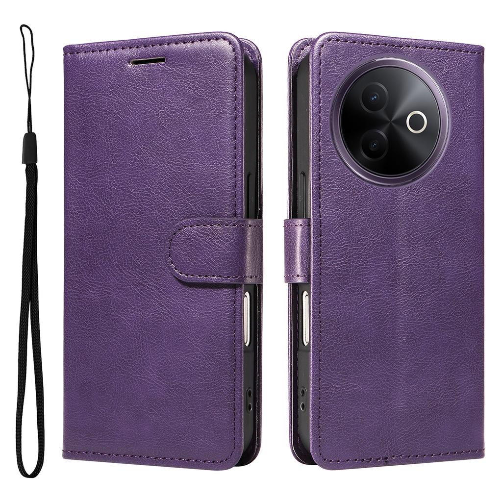 For Vivo Y39 5G Leather Wallet Case with Strap Solid Color Phone Stand Cover