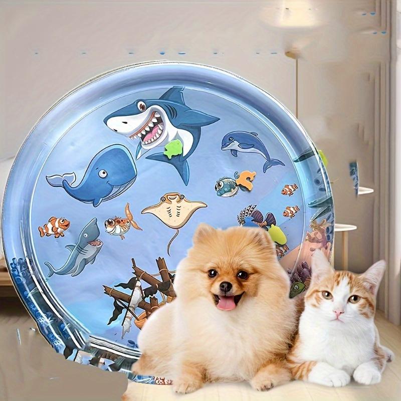1pcsOcean Themed Interactive Cat Play Mat with Floating Fish Design - Splash Resistant PVC