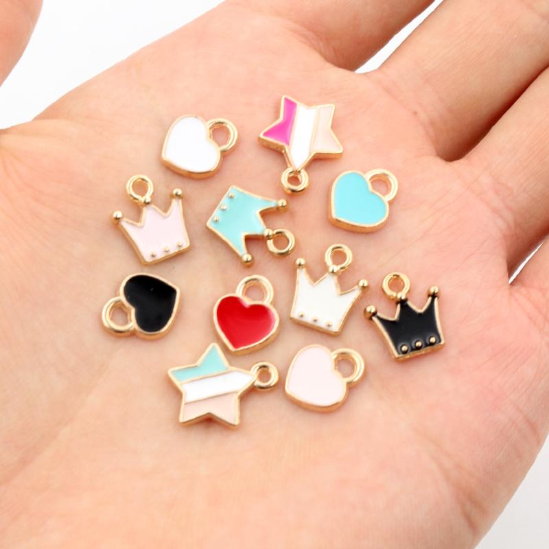 20pcs Star Heart Crown Charms Pendant Random Mix Enamel Alloy Metal DIY Jewelry Making Accessories Findings