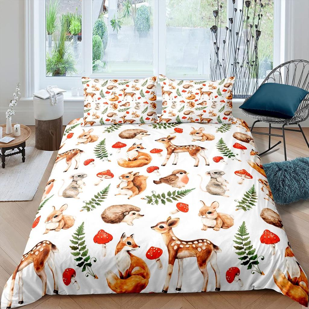 Lovely Hedgehog Duvet Cover Teens Full Runing Animals Bedding Set Modern Field Path Soft Cute Hedgehog Printed 3pcs Bedding Set