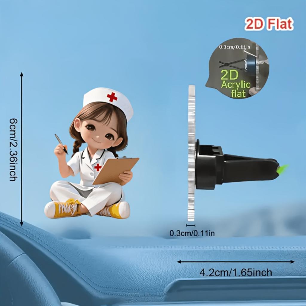 2D Flat Acrylic Nurse Girl Writing Note Unscented Car Vent Diffuser Clip With Dual Unscented Sponge Pads Car Accessory