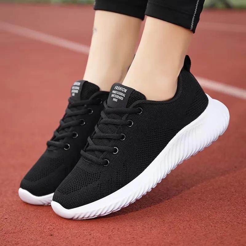 Luxury Women's Design Mesh Shoes Breathable Knitted Upper Comfortable Non Slip Sole All-weather Gym Jogging Training Sneakers