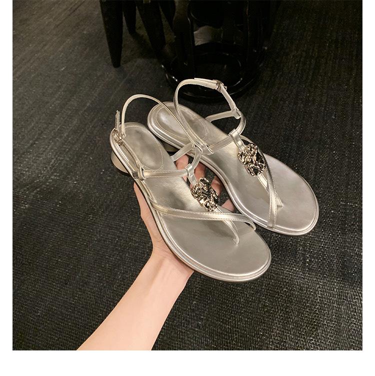 Grape Women, Holiday Wind Fine Belt, Toe Metal Buckle, Thick Heel Sandals Women's 2025 New Summer