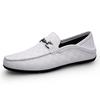 Men's shoes Doudou shoes Loafer leather shoes spring low-top foot set leather embossed first layer cowhide surface flat bottom casual shoes white