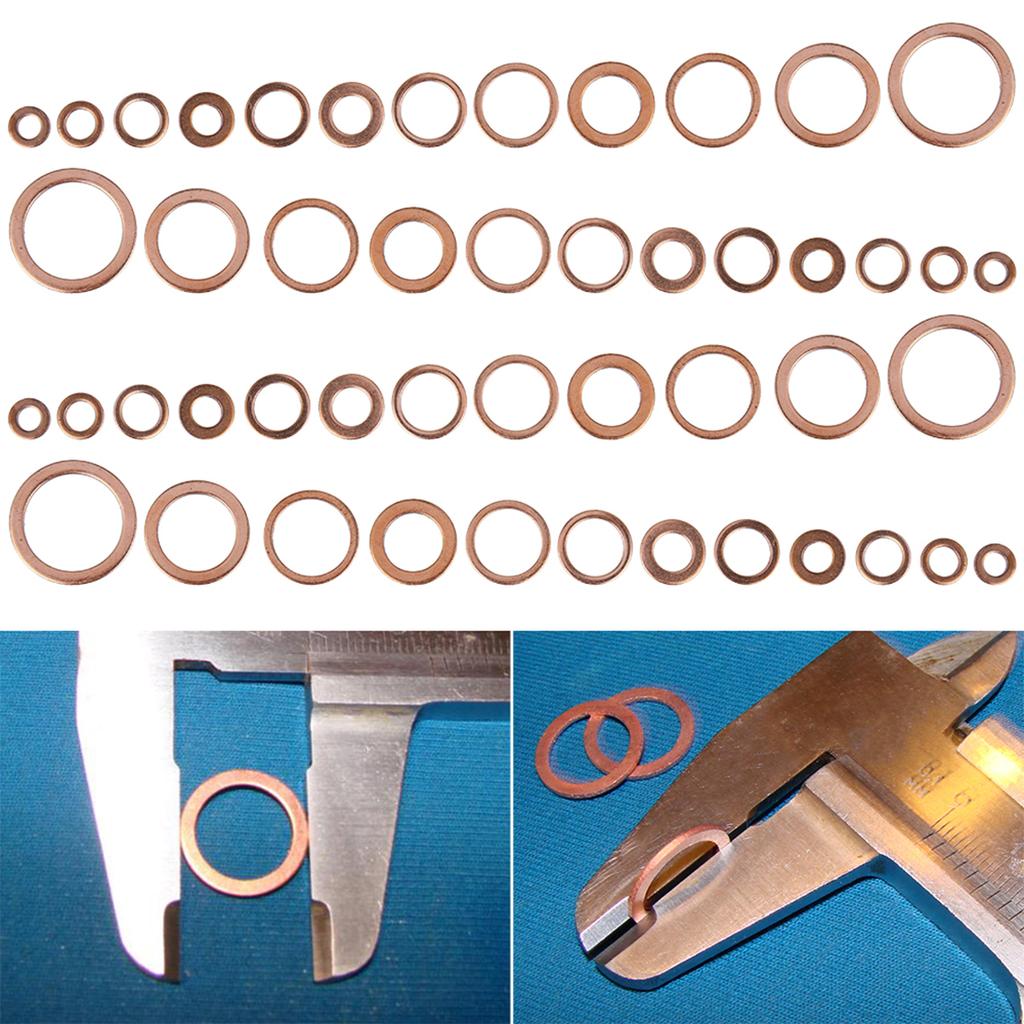 300Pcs Copper Washers M5-M20 O Ring Copper Gaskets Flat Ring Seal Kit Assortment Car Copper Sealing Ring with Storage Case