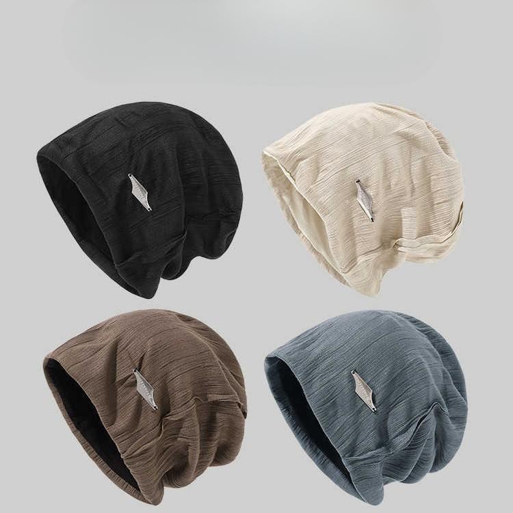 Autumn and Winter Metallic Label Cold Hat Big Head Hat Women's Face Small Pile Hat Texture Versatile Warm Pullover Hat