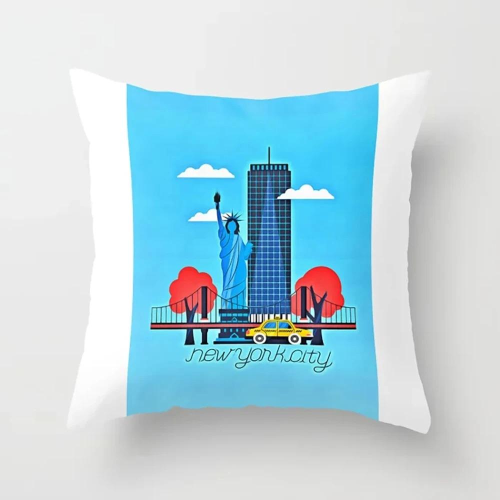 Pink Cartoon City Print Pillowcase Car Ornaments Office Living Room Home Pillowcase
