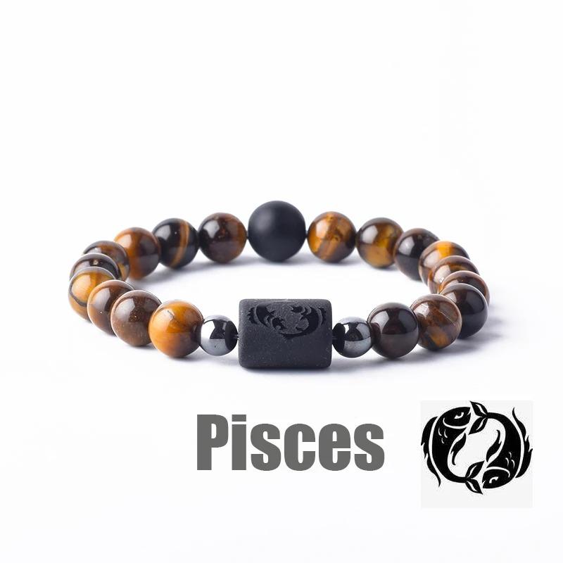 Pulsera con Colgantes de Constelaciones de los 12 Signos del Zodiaco para Hombre Mujer Multicapa Pulsera de Ojo de Tigre Regalo de Amistad Sagitario Acuario Leo