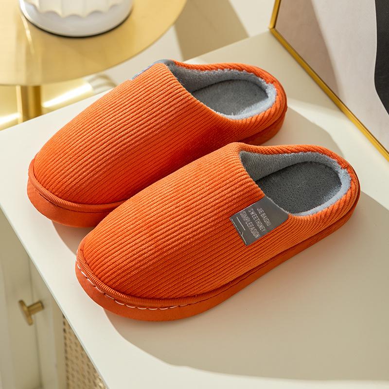 Winter new cotton slippers women's indoor home warm non-slip soft bottom couple cute silent velvet slippers men