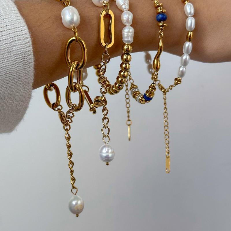 Bracciale Perle in Acciaio Inossidabile - Un Accessorio Elegante da Sovrapporre con Bracciale in Acciaio Titanio per Donna