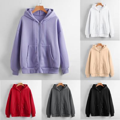 Autumn Women Sweatshirt Hoodies Spring  Fashion Casual Cardigan Drawstring Sweatshirts Korean Style Solid Zip Up Hoodies