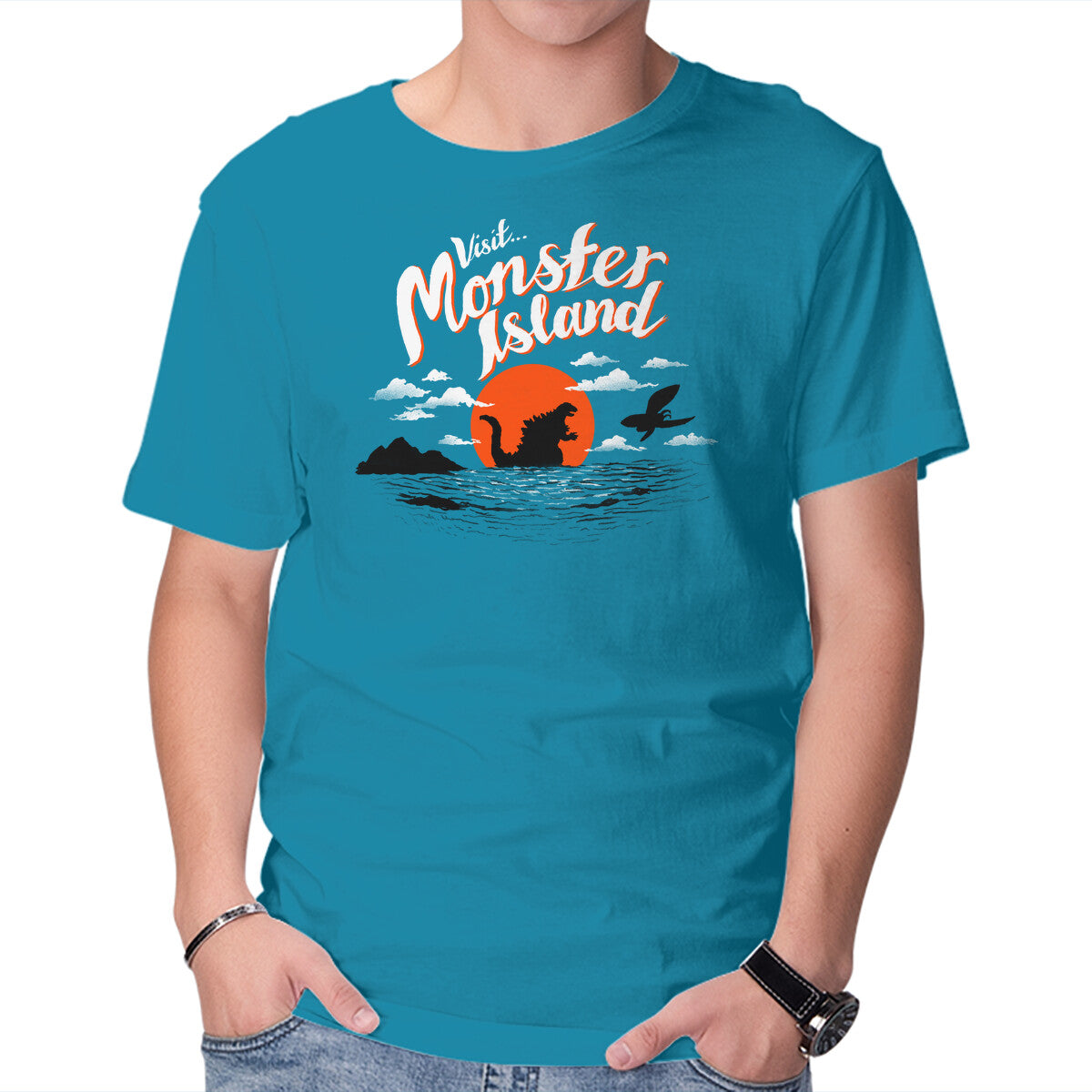 Unisex Crew Neck T-Shirt Monster Island Graphic Short Sleeve Casual Tee XXXL