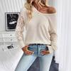 Spring Elegant Women's Solid Color V-neck Lace Splicing Long-sleeved T-shirt Tops Women Versatile Closet Essential Fashion Items Shirt