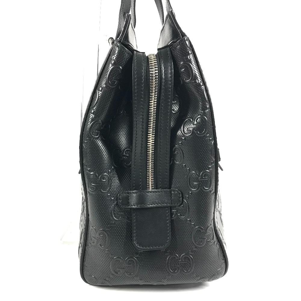 GUCCI 625774 GG embossed logo Bag Tote Bag Shoulder Bag Leather Black