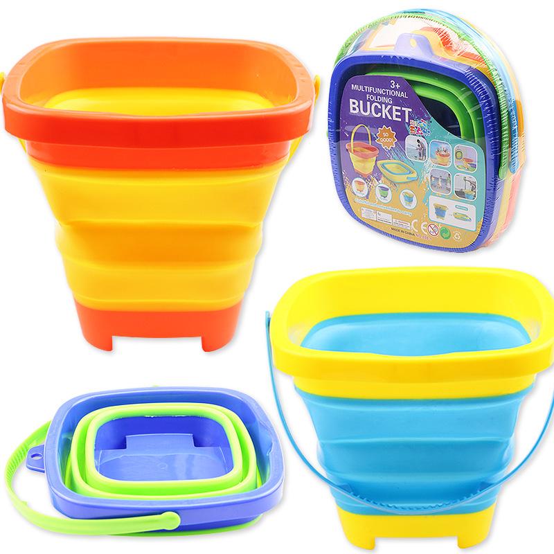 Faltbarer Strandeimer & Sandspielzeug-Set für Kinder: Weiche Gummi-Wassereimer, Schaufel und Sprinkler-Werkzeuge.