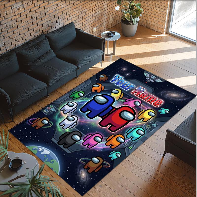 Personalized Crystal Velvet Carpet Custom Name Text,Among Us Anti Slip Area Rug For Home Decoration