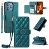 For iPhone 13 Pro Max Crossbody Leather Case Ring Buckle Wallet Stand Rhombus Mobile Cover