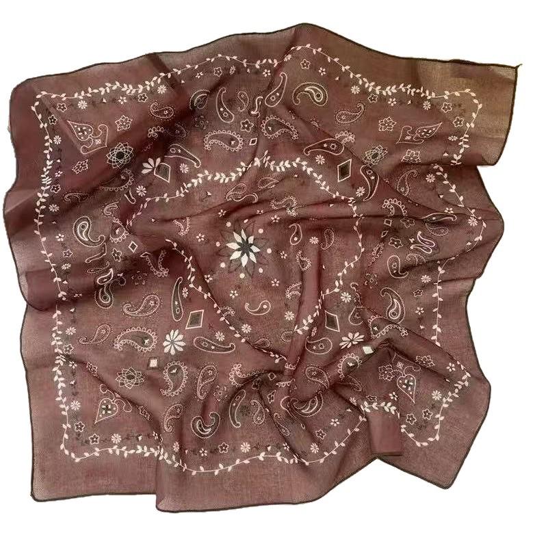Women's Ethnic Style Leopard Print Scarf - Cotton Linen Silk Blend, Cashew Print, Autumn Accessory