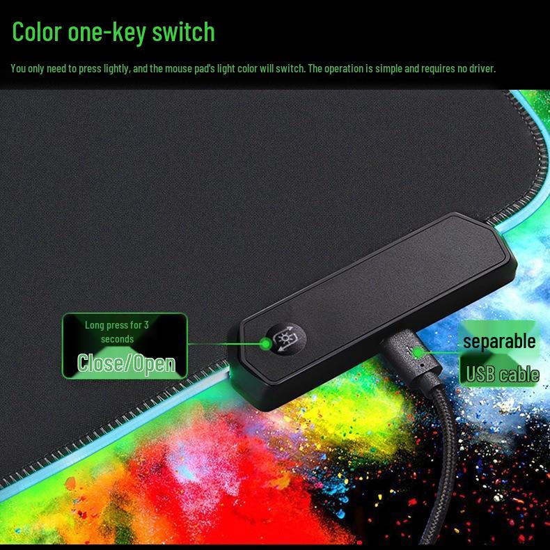 RGB Luminous Gaming Mouse Pad - Large, Thick, LED Rubber Desk Mat with Lock Edge Pattern