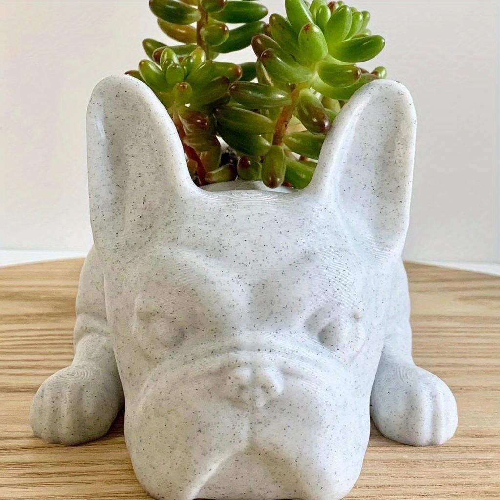 French Bulldog Succulent Planter Flowerpot Puppy Dog Statue Flower Pot with Drainage Hole Resin Ornament for Home Office Garden
