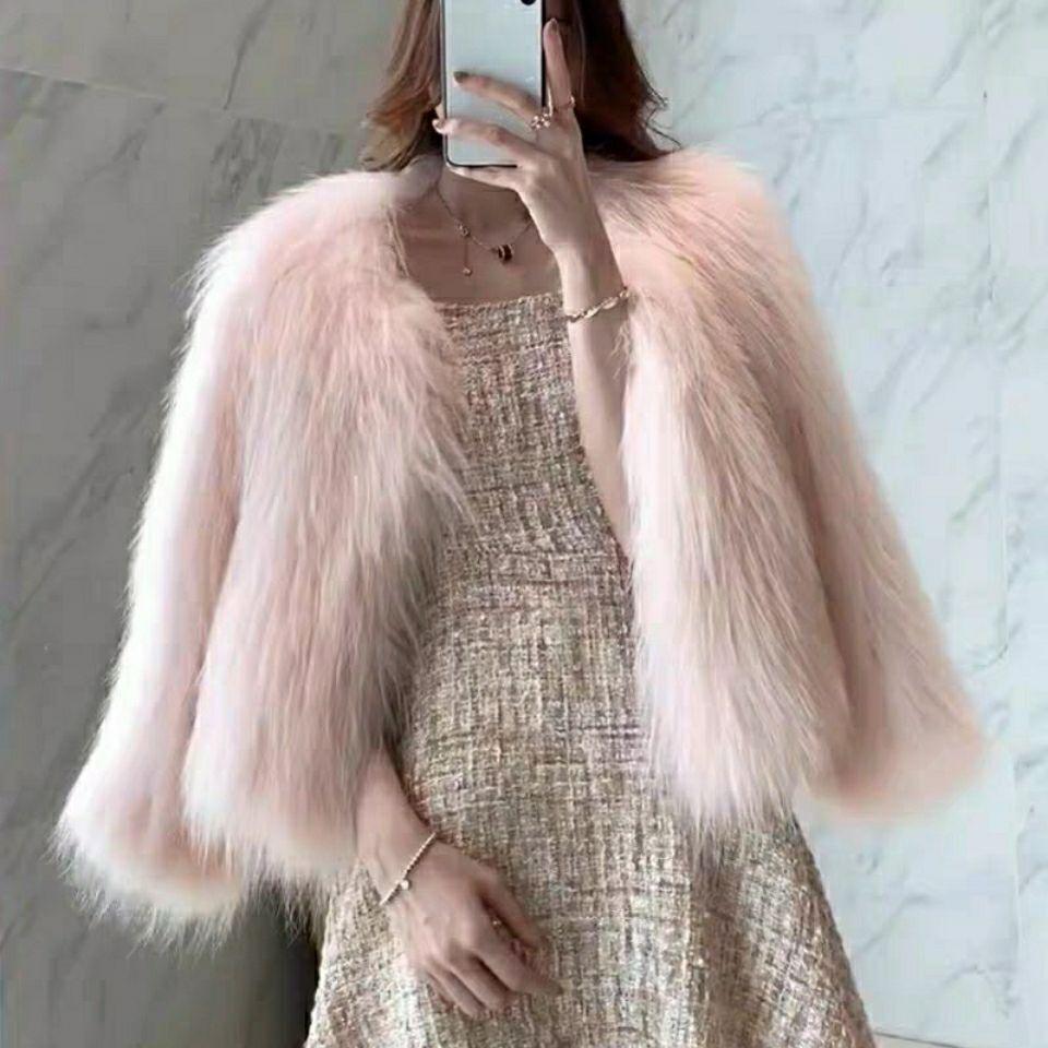 Imitation fox fur imitation coat women's short autumn and winter light thin cotton imitation mink fur coat
