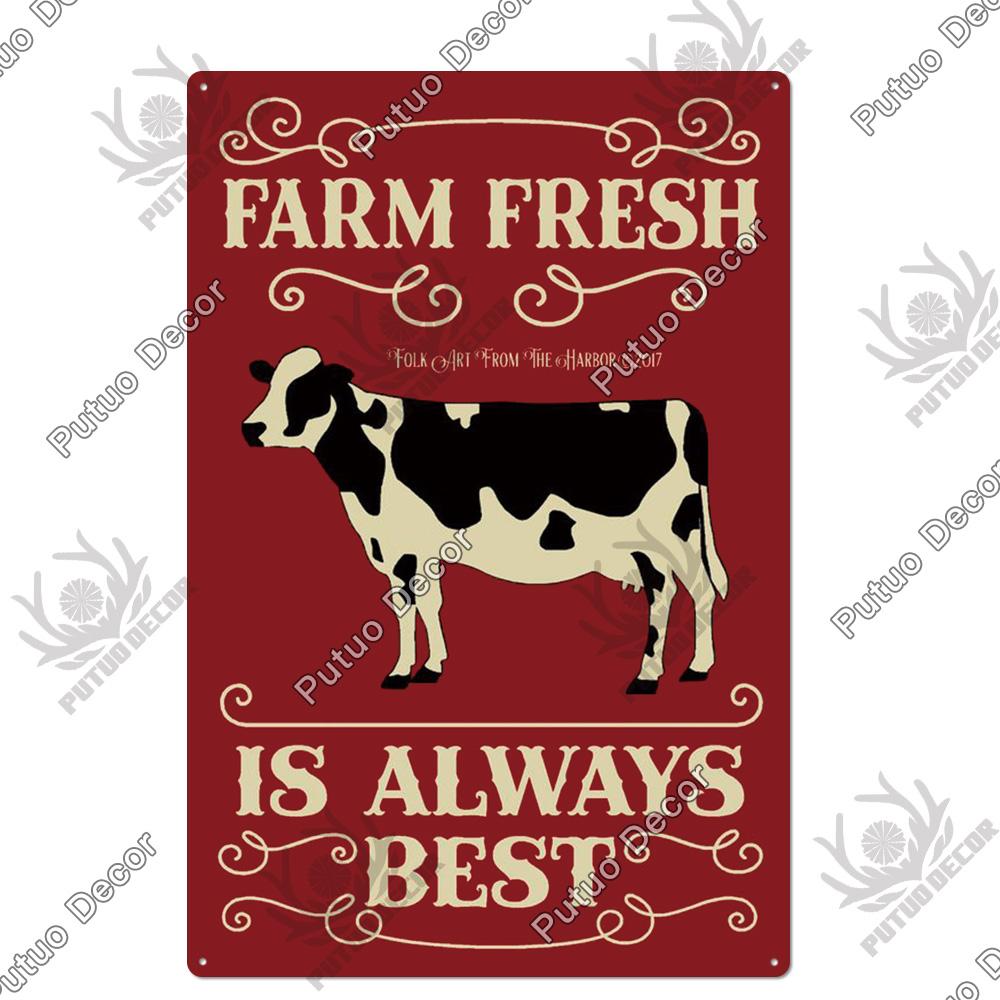 Putuo Decor Farm Tin Sign Milk Vintage Tin Sign Plaque Metal Plate Retro Poster for Farmhouse Cow Pig Wall Stickers Art Decor