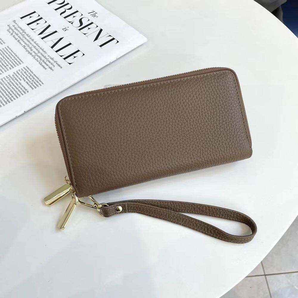 

Long Genuine Leather Women Wallets Double Layers Zipper Clutch Bag First Layer Of Cowhide Purse High Capacity Ladies Billfolds чорний