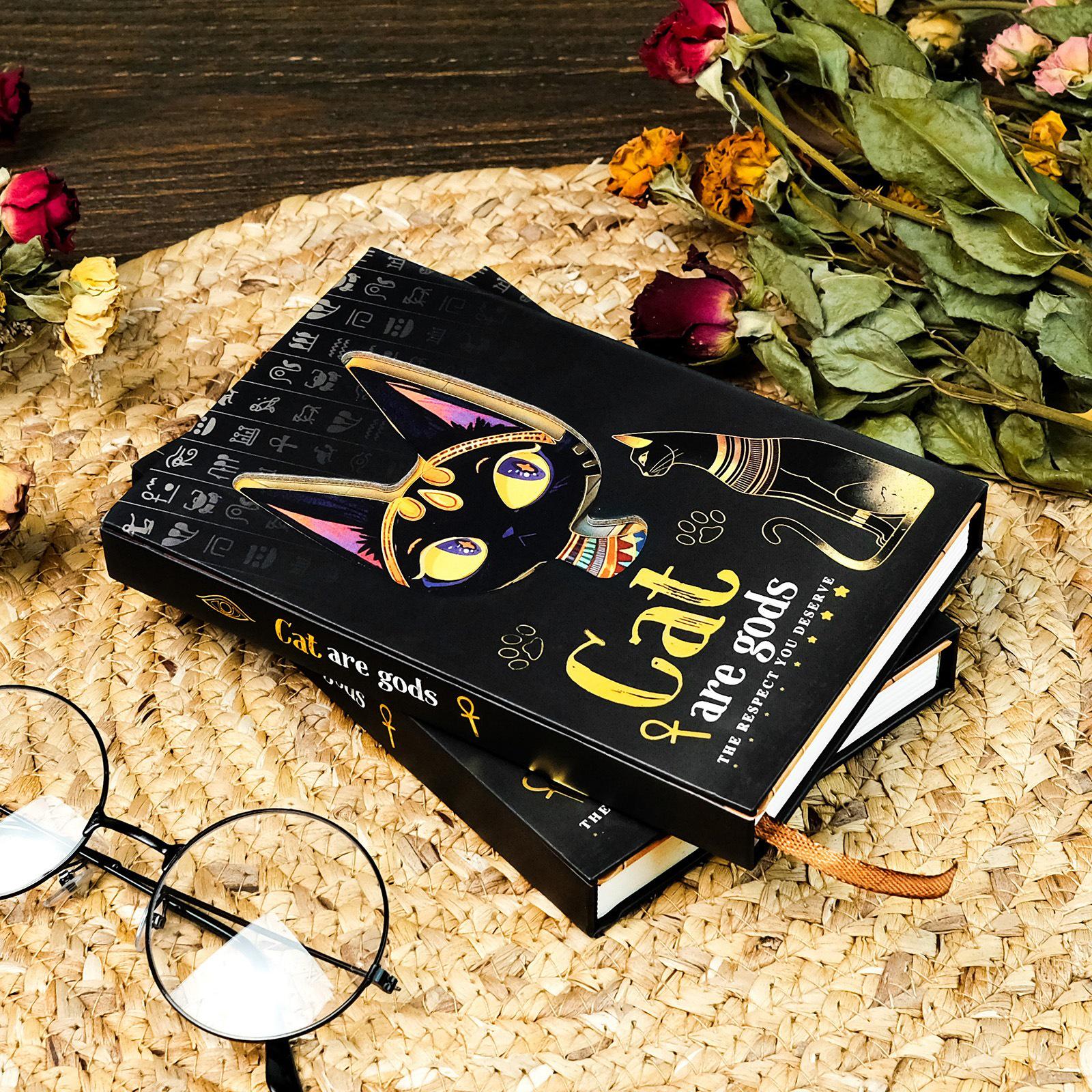 Golden Glitter Egyptian Cat Portable Notebook - Student Birthday Gift & Diary
