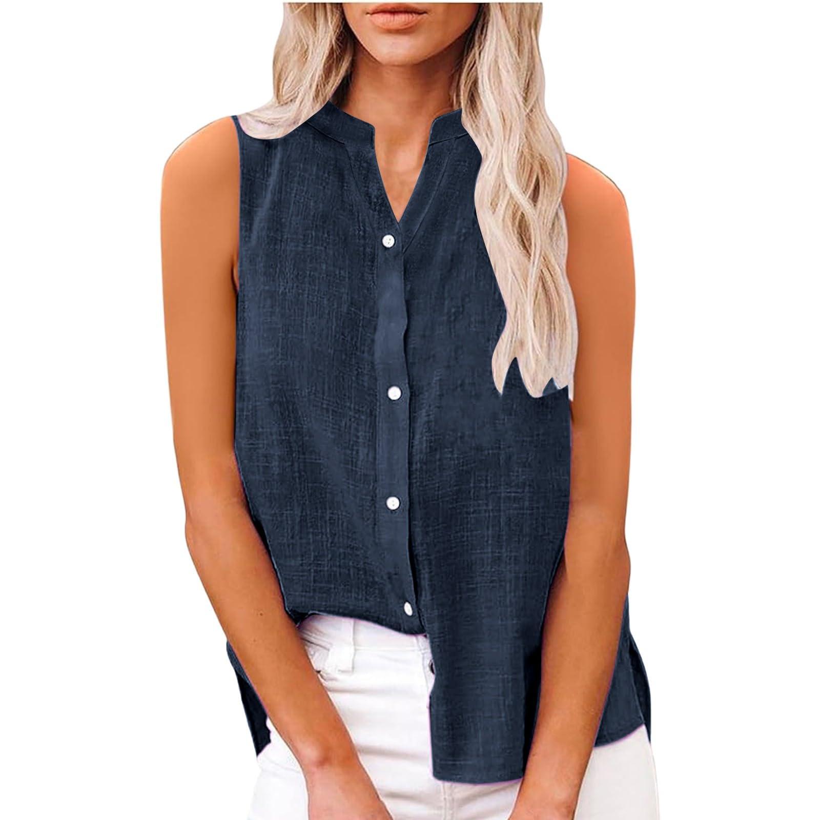 

Жіноча мода Однотонний Повсякденний Безрукавний Кардиган на Ґудзиках Вільна Бавовняна Льняна Сорочка Топ XXXXL