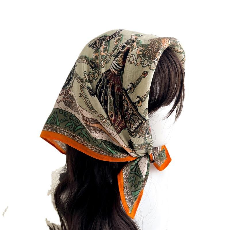 Temperament light luxury small square scarf new women's thin silk scarf herringbone pattern imitation velvet versatile headscarf scarf scarf women