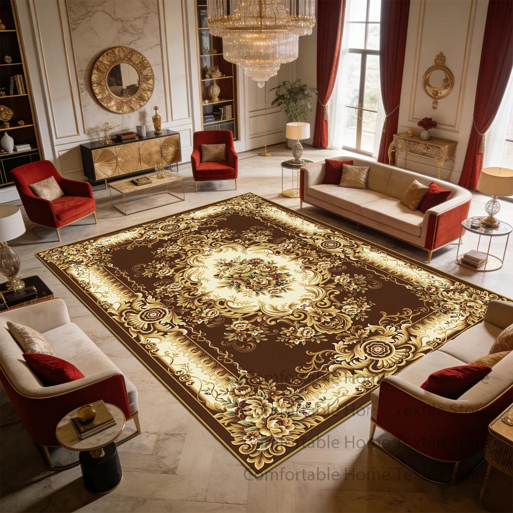 European Royal Baroque Style Living Room Carpet Home Decoration Luxury Antiskid Fluffy Rug Easy Clean Short Velvet Soft Foot Mat