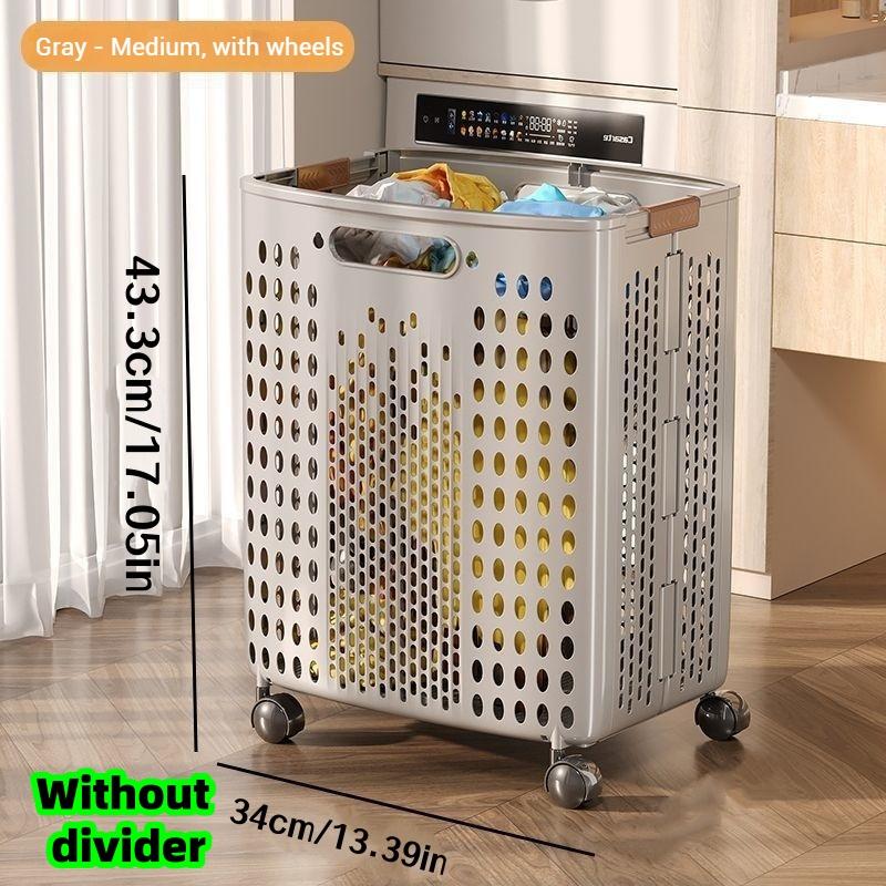 1 Piece, Available in Two Sizes, Bathroom Laundry Basket Without Divider, Sliding Type, Large Capacity, Foldable, with Wheels, No Partition