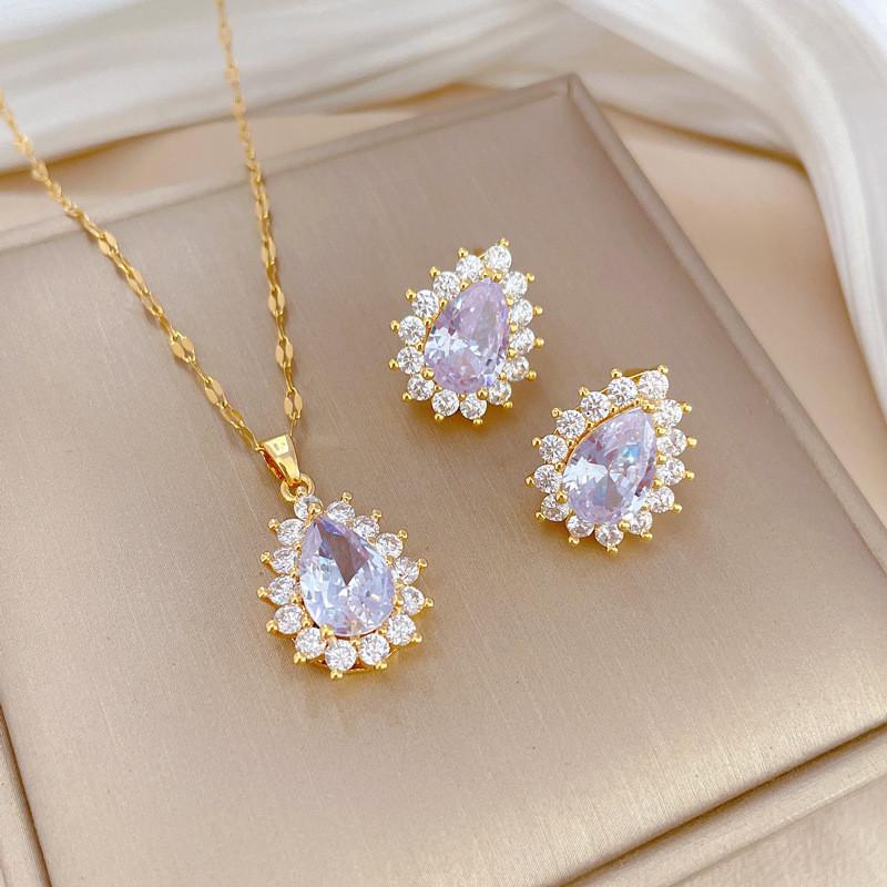 Light Luxury Swan Butterfly Zircon Jewelry Sets Stainless Steel Animal Pendant Necklace Earrings Party Gifts For Women Girls