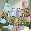 1PC Yellow Wheel Loader Construction Print 750ml Color Plastic Sports Water Bottle Leakproof Flip Straw Lid Suitable for Sports Office Home Use