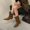 2025 New Niche Design Pleated Pile Boots Women's Low Heel Pointed Short Boots Women's Western Boots