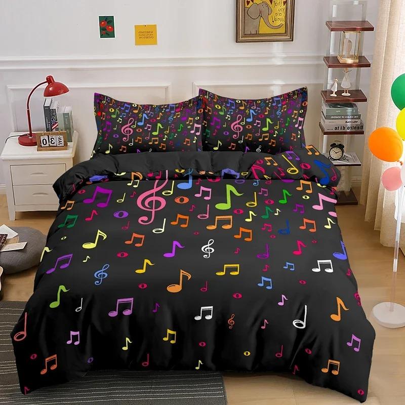 Musical Note Bedding Set 3pcs Music Theme Quilt Cover King Queen Size With Pillowcase Fashionable Psychedelic Soft Duvet Cover