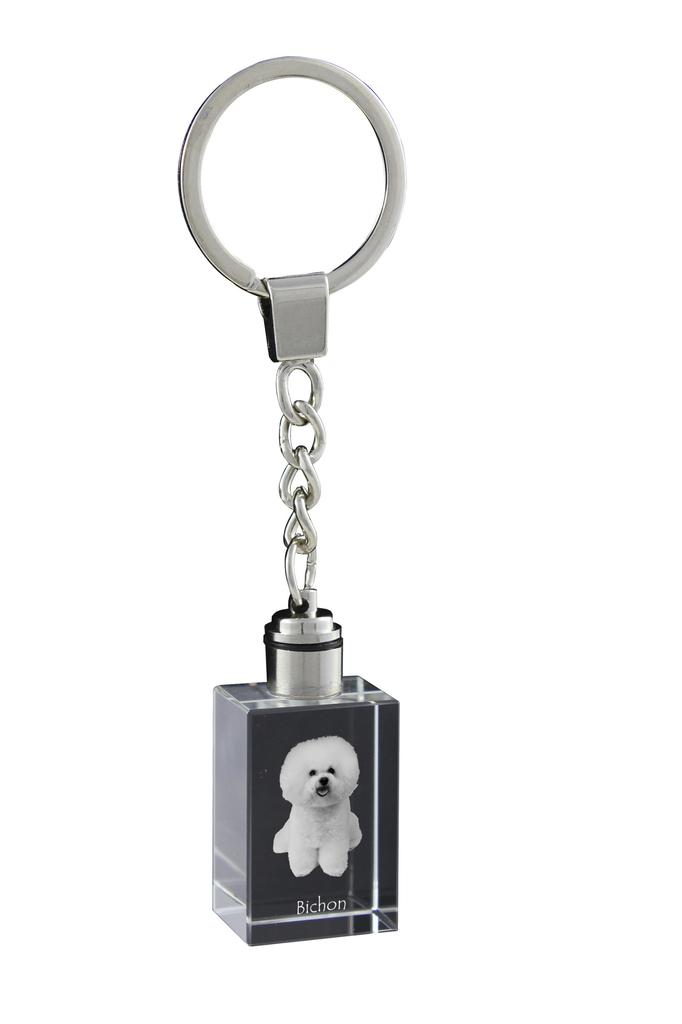 Bichon Frise, Bichon Tenerife, Bichon a Poil Frise - Crystal Key Ring with Dog Photo, Illuminated Key Ring, Unique Gift by Art-Dog Brand