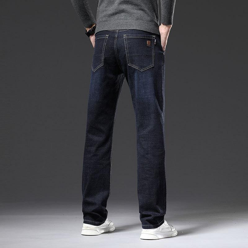 Autumn and winter men's loose straight jeans elastic business trend youth casual long pants for men