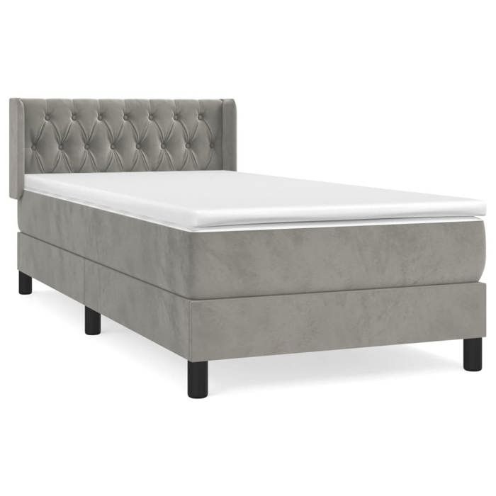 3131111 vidaXL Lit à sommier tapissier et matelas Gris clair 90x190 cm Velours
