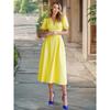 Summer Vintage Solid Color V-neck Lantern Sleeve Fitted Dress