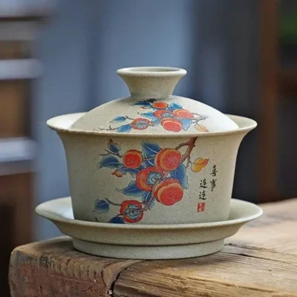 130ml Customized Coarse Pottery Gaiwan Antique Ceramic Tea Infuser Portable Beauty Tea Set Chinese with Lid Teacup Tea Bowl