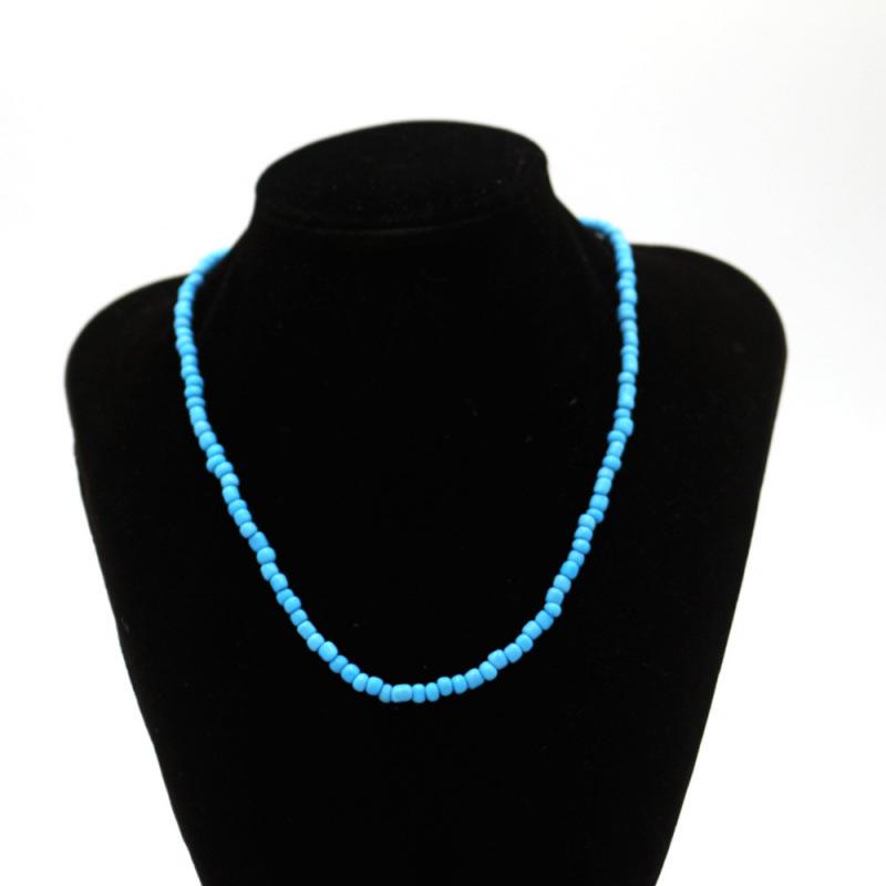2022 European & American Rainbow Rice Bead Pendant Necklace: Summer Handmade Pure Color with Short Snake Bone Design